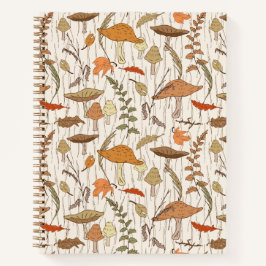 Fall Fungi und Blätter - nahtloses Muster. Notizblock
