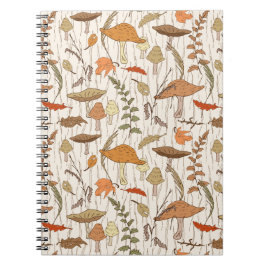 Fall Fungi und Blätter - nahtloses Muster. Notizblock