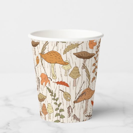 Fall Fungi und Blätter - nahtloses Muster. Pappbecher (Vorderseite)