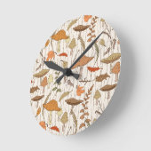 Fall Fungi und Blätter - nahtloses Muster. Runde Wanduhr (Winkel)