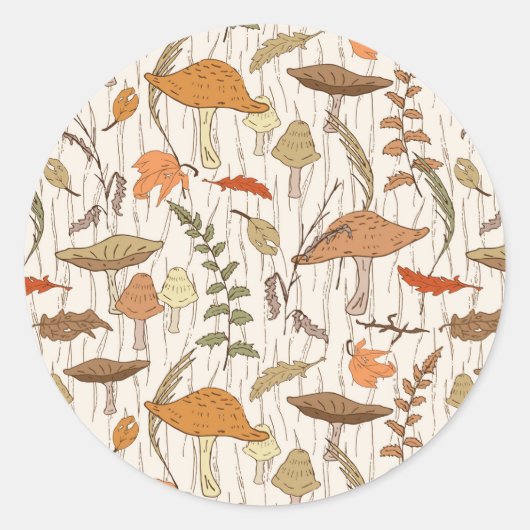 Fall Fungi und Blätter - nahtloses Muster. Runder Aufkleber (Vorderseite)