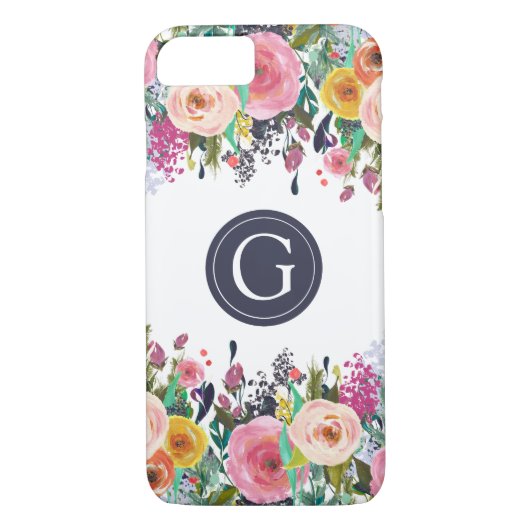 Fall für die Farbfloral Monogram iPhone 7 Case-Mate iPhone Hülle (Rückseite)