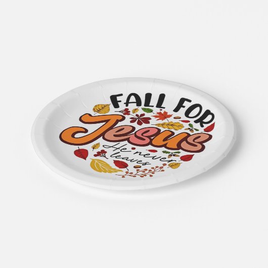 Fall für Jesus, er Verlasst nie Erntedank fallen Pappteller (Schrägansicht)