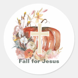 Fall für Jesus Pumpkin & Cross Runder Aufkleber