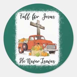 Fall für Jesus, Verlasse er nie Pumpkin Truck Dank Runder Aufkleber