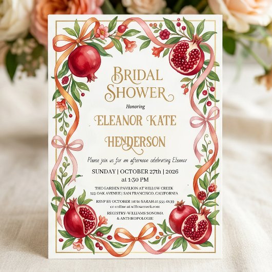 Fall Garden Pomegranate Bridal Shower Einladung