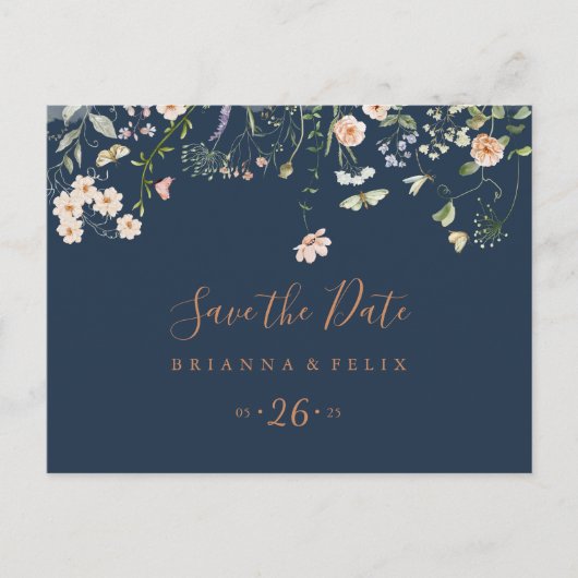 Fall Garden Wildblume Horizontal Save the Date Postkarte (Vorderseite)