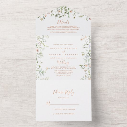 Fall Garden Wildblume Minimalistisch Hochzeit All In One Einladung (Innen Boden)
