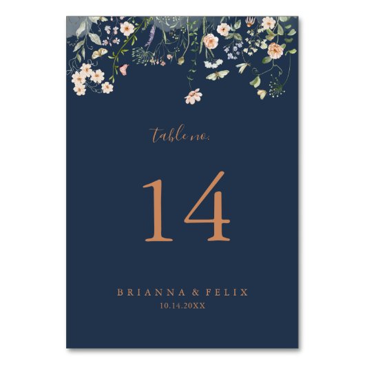 Fall Garden Wildblume Minimalistisch Hochzeit Tischnummer (Vorderseite)