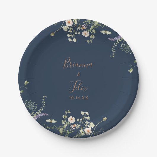 Fall Garden Wildblume Minimalistisch Hochzeitstort Pappteller (Vorderseite)