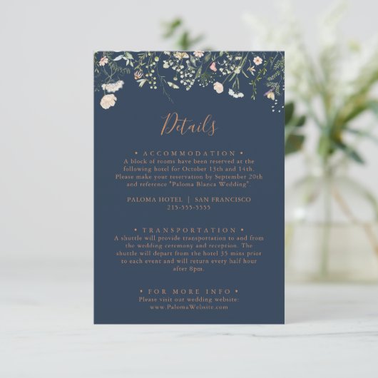 Fall Garden Wildblume Minimalistische Hochzeitdeta Begleitkarte (Stehend Vorderseite)