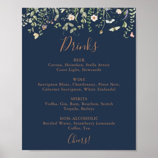 Fall Garden Wildblume Wedding Drinks Menü Zeichen Poster (Vorne)
