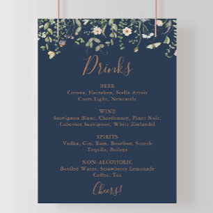Fall Garden Wildblume Wedding Drinks Menü Zeichen Poster