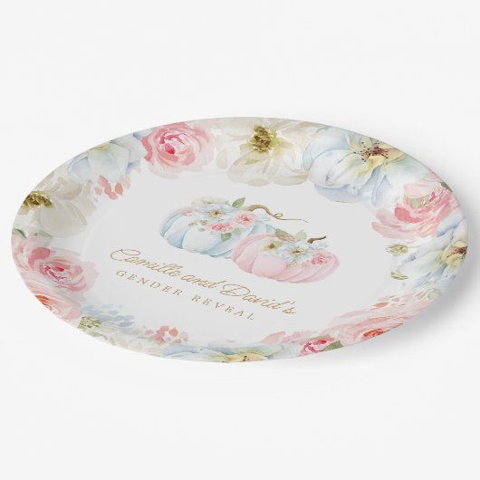 Fall Gender offenbaren rosa und blaue Pumpkins Pappteller (Schrägansicht)