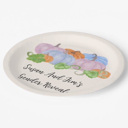 Fall Gender offenbaren wenig Pumpkin-Thema Pappteller (Schrägansicht)