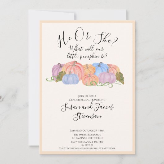 Fall Geschlecht offenbaren wenig Kürbisgewirr Einl Einladung (Vorderseite)