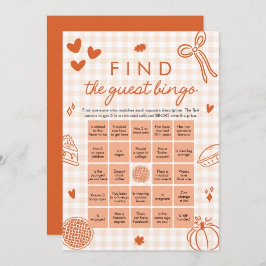 Fall Gingham Finden Sie das Bingo Baby Shower Game Einladung (Vorne/Hinten)