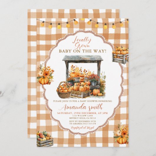 Fall Gingham Locale Grown Market Baby Shower Einladung (Vorne/Hinten)