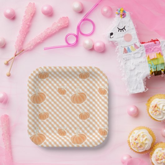 Fall Gingham Pumpkin - Erntedank Paper Plate Pappteller (Party)