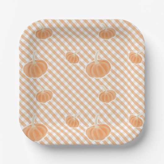 Fall Gingham Pumpkin - Erntedank Paper Plate Pappteller (Vorderseite)