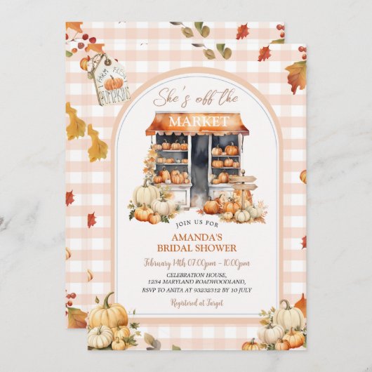 Fall Gingham Sie ist vom Brautparty des Marktes ab Einladung (Vorne/Hinten)