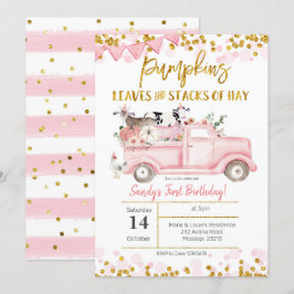 Fall Girl Farm Pink Pumpkin Truck Geburtstag Einladung