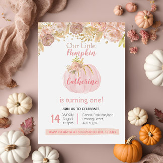 Fall Girl Gold Pumpkin 1. Geburtstag Einladung