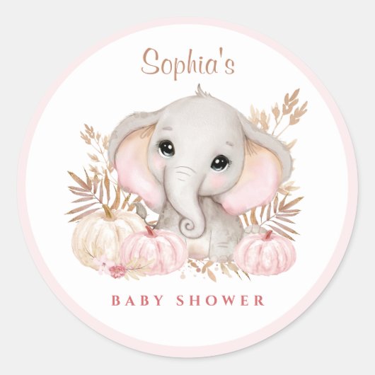 Fall Girl Pink Baby Shower Classic Round Sticker (Vorderseite)