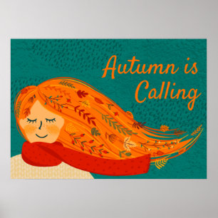 Fall Girl Red Scarf, personalisieren Poster