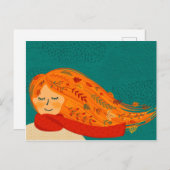 Fall Girl Red Scarf Postkarte (Vorne/Hinten)
