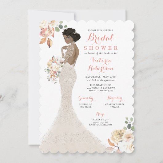 Fall Glam Bride in Gown Bridal Dusche Einladung (Vorderseite)