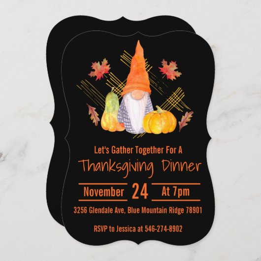 Fall Gnome Black Background Einladung (Vorne/Hinten)