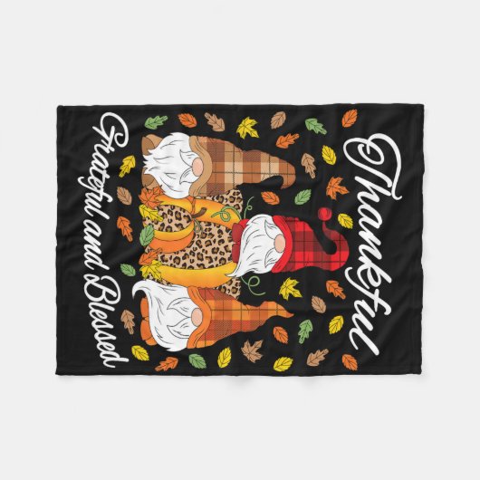 Fall Gnome Kariert Leopard Pumpkin Erntedank Bles Fleecedecke (Vorderseite (Horizontal))