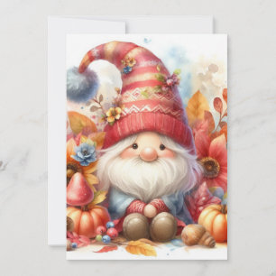 Fall Gnome und Blätter Aquarellkalligrafie Einladung
