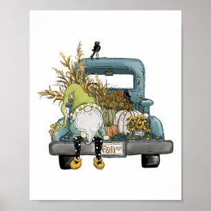 Fall Gnome Vintag LKW und Pumpkin Poster