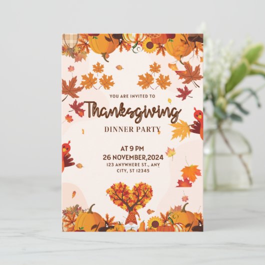 Fall Gnome with Pumpkins Heart Tree Art Einladung (Stehend Vorderseite)