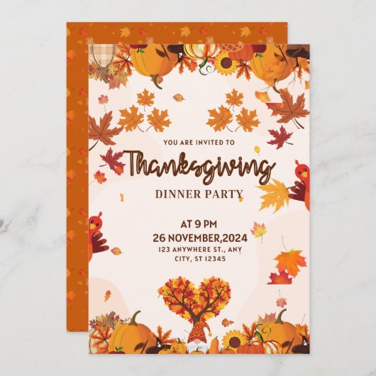 Fall Gnome with Pumpkins Heart Tree Art Einladung (Vorne/Hinten)