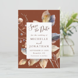 Fall Gold Blätter auf Terracotta Christlich Weddin Save The Date