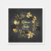 Fall Gold Blätter Black Modern Boho Serviette (Vorderseite)