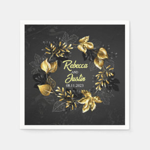 Fall Gold Blätter Black Modern Boho Serviette