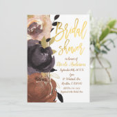 Fall Gold Brautparty Fett Blume Modernes Floral Einladung (Stehend Vorderseite)