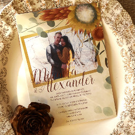 Fall Gold, Bronzesage Green Proteas Hochzeit Einladung