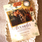 Fall Gold, Bronzesage Green Proteas Hochzeit Einladung