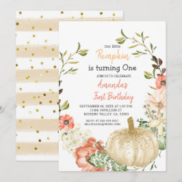 Fall Gold Glitzer Pumpkin 1. Geburtstag Einladung
