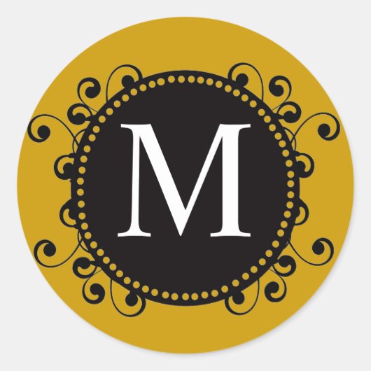 Fall Gold Monogram M Wirbel Hochzeitsticker Runder Aufkleber (Vorderseite)