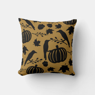 Fall Gold Orange Yellow Black Crow Autumn Pumpen Kissen