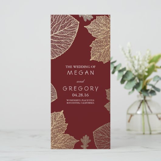 Fall Gold und Burgund Blätter Hochzeitsprogramme Programm (Stehend Vorderseite)