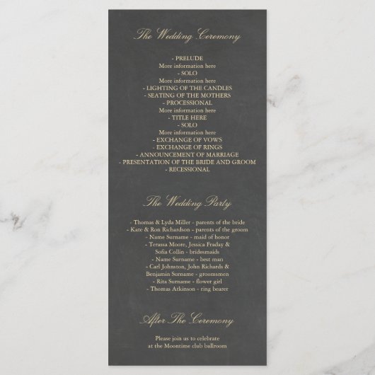 Fall Gold und Chalkboard Blätter Hochzeitsprogramm Programm (Rückseite)