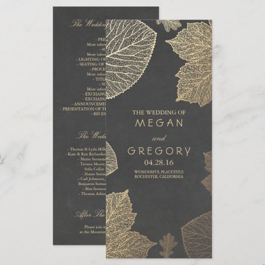 Fall Gold und Chalkboard Blätter Hochzeitsprogramm Programm (Vorne/Hinten)