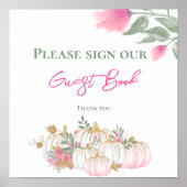 Fall Gold White und Pink Pumpkin Guest Book Poster (Vorne)